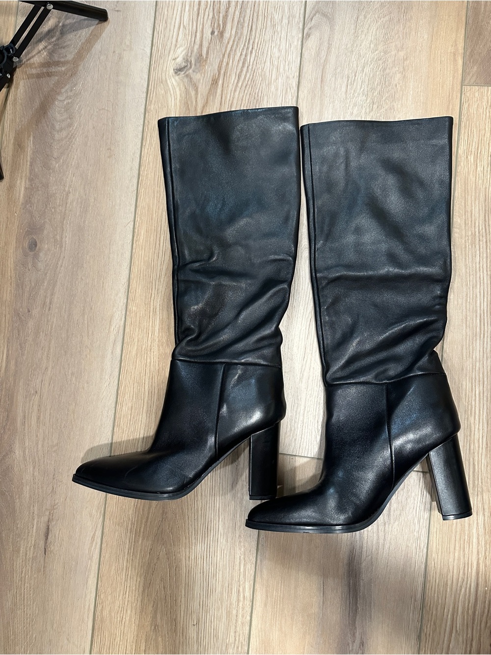 Nine West Black Tall Leather Block Heel Boots